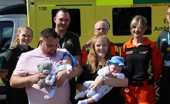 Molly Digby and her partner James introduce twins Archie and Jacob to the team who helped save their lives