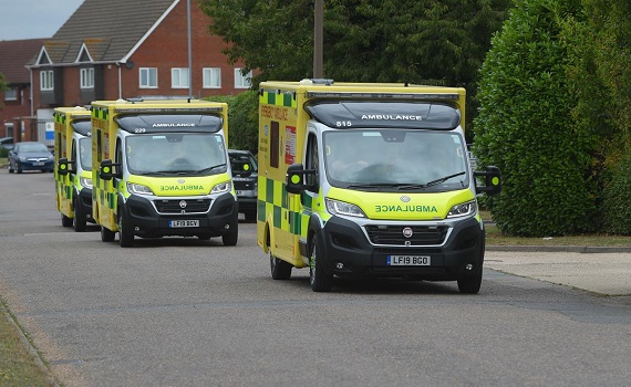Vehicles from EEAST's new fleet of ambulances