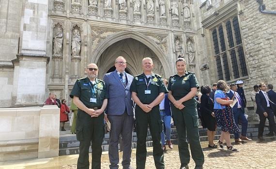Celebrating the NHS 75th Birthday,  Chaplain Tony Mills, Philip Bygrave, Terry Hicks and Zoe Martindale at Westminster Abbey