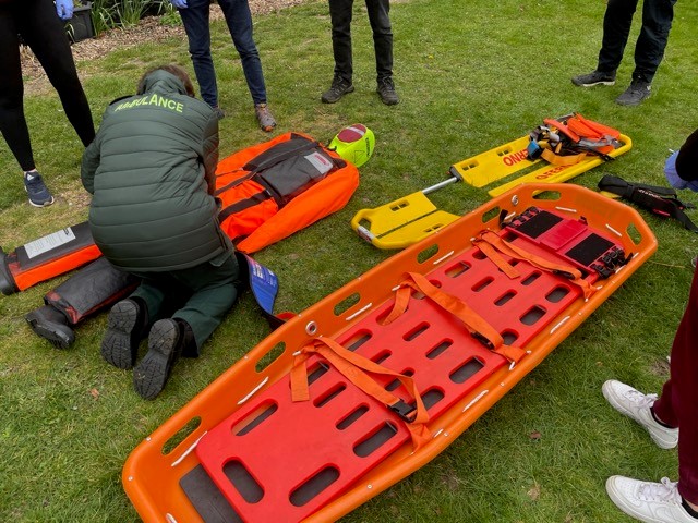 Herts Boat Rescue and Vikki. Orthopaedic stretcher.